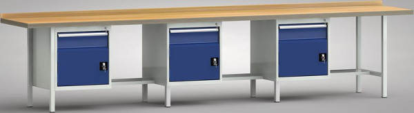 Etabli standard KLW - 4000 x 700 x 900 mm, gauche : 150EA & porte 350mm, droite : étagère en tôle d'acier, WS551E-4000M40-E1681