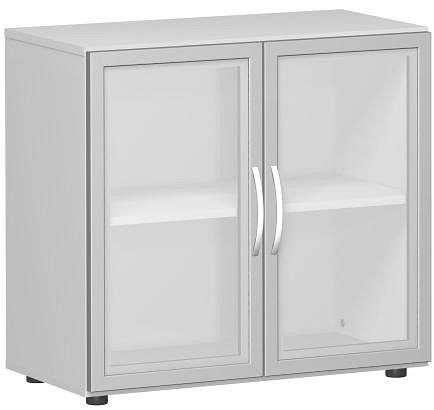 Armoire à double porte geramöbel avec portes en verre satiné dans un cadre en bois, avec pieds, y compris amortisseur de porte, 800x420x752, gris clair, S-382800-GTL