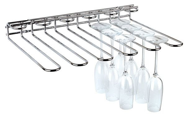 Rail pour verre APS, 45 x 32 cm, hauteur : 6 cm, métal chromé, épaisseur 6 mm, offre de la place pour 20 verres, pour montage au mur et au plafond, 93400