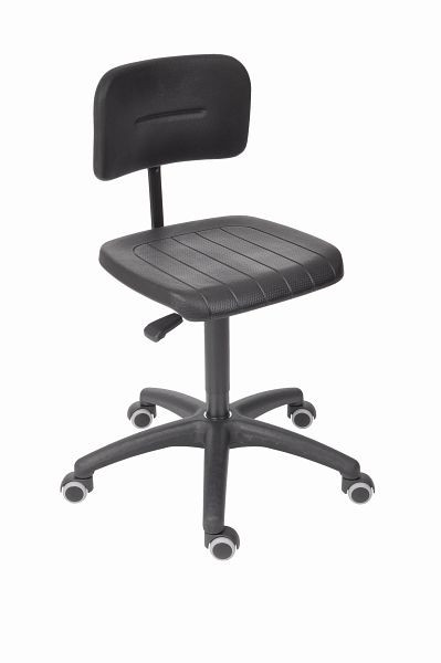 Chaise de travail Lotz, assise et dossier PU-4500 noir, piètement en plastique noir, roulettes doubles pour sols durs, hauteur d'assise 465-655 mm, 6162.11
