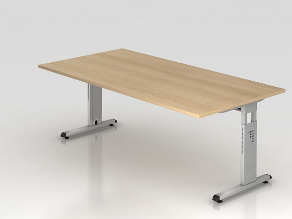 Bureau Hammerbacher pied C 200x100cm chêne/argent, hauteur de travail 65-85 cm, VOS2E/E/S