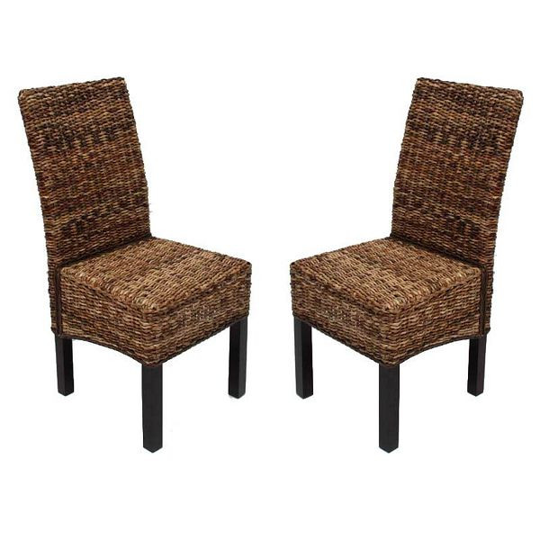 Ensemble de 2 chaises de salle à manger Mendler chaise en osier M69 chaise BALI tissage banane, foncé, sans coussins, 14871