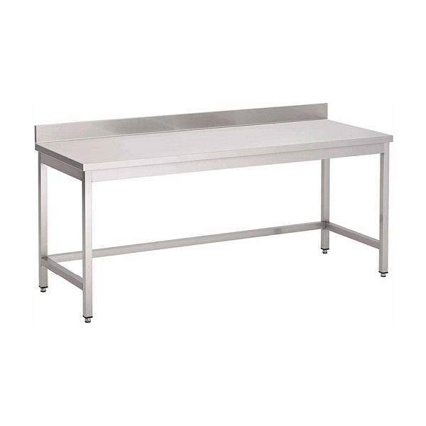 Table de travail Gastro-Inox en acier inoxydable AISI 430 avec dosseret, 700x600x850mm, renforcée de 18 mm d'épaisseur, aggloméré enduit, 301.206