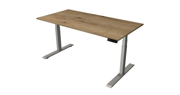 Kerkmann table debout/assise L 1600 x P 800 mm, argent, réglable en hauteur électriquement de 630 à 1270 mm, chêne/argent, 10277655