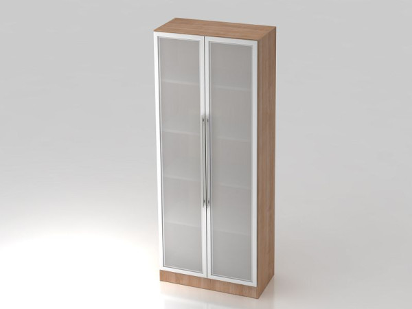 Vitrine Hammerbacher 5OH, panneau de base, poignée de garde-corps noyer/argent, 80x42x200,4 cm (LxPxH), V7100G/N/S/RE