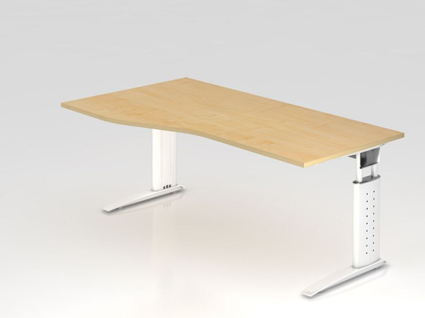 Bureau Hammerbacher pied C 180x100/80cm érable/blanc, hauteur de travail 68-86 cm réglable, VUS18/3/W
