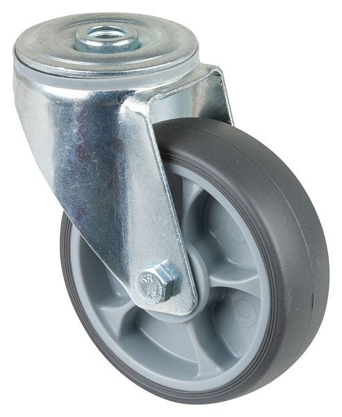 Rouleaux BS rouleau de transport rouleau pivotant, roue en caoutchouc thermoplastique gris, roulement à billes, trou arrière, diamètre : 100 mm, paquet : 4 pièces, L101.A85.102