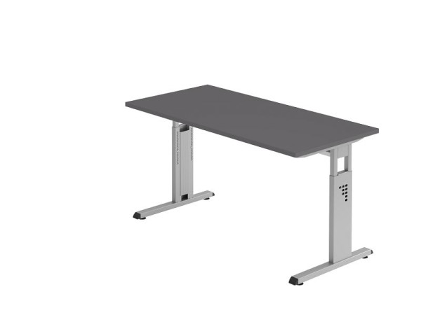 Bureau Hammerbacher pied C 140x67cm graphite/argent, épaisseur 25 mm, chant ABS 2 mm. Forme rectangulaire, VOS614/G/S