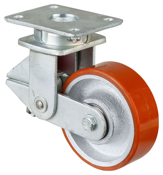 Roulettes BS Roulettes fortes charges à ressorts avec freins, largeur 50 mm, Ø150 mm, jusqu'à 600 kg, polyuréthane coulé 95 Shore A, corps coulé, roulements à billes, T120.C10.150