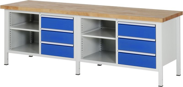 Etabli RAU série 8000 - modèle 8462, L2500 x P700 x H840-1040 mm, base système L2425 x P650 x H800-1000 mm, 03-8462A2-257B4H.11