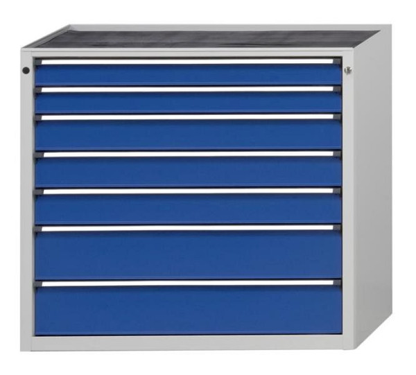 Armoire à outils ANKE; 1060 x 675 x 980 mm; RAL 7035/5010; Baignoire avec tapis antidérapant; 7 tiroirs 90, 90, 120, 120, 120, 180, 180 mm, 610.408