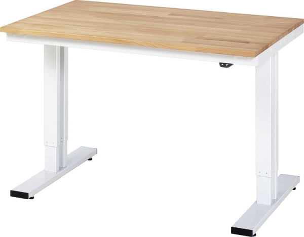 Table de travail RAU série adlatus 300 (réglable électriquement en hauteur), plateau en hêtre massif, 1250x720-1120x800 mm, 08-WT-125-080-B