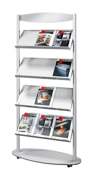 Kerkmann porte-brochures Sirius 12 x DIN A4, L 780 x P 340 x H 1700 mm, aluminium argent, 42347114