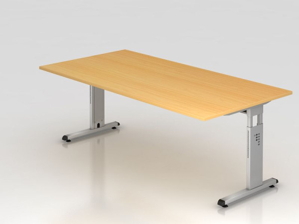 Bureau Hammerbacher pied C 200x100cm hêtre/argent, hauteur de travail 65-85 cm, VOS2E/6/S