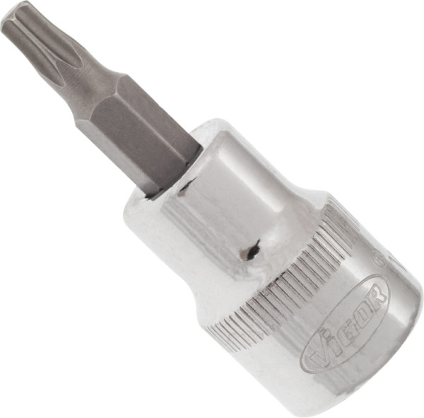 Embout de tournevis VIGOR TORX, carré creux 10 mm (3/8"), profil TORX interne, T25, longueur : 49 mm, pour fonctionnement manuel, V2301N