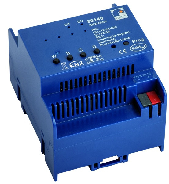 rutec Projekt Actionneur KNX 12 - Installation série 24V Actionneur KNX multicolore 4x1 canal 4 adresses, PHZ140