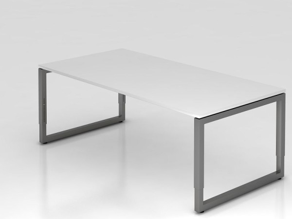 Bureau Hammerbacher O-foot carré 200x100cm blanc/graphique, forme rectangulaire avec plateau flottant, VRS2E/W/G