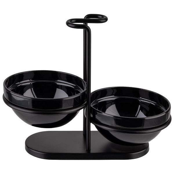Repose-cuillère APS avec 2 bols, structure en acier inoxydable, bols Ø 12 cm en mélamine, hauteur 19 cm, 00651