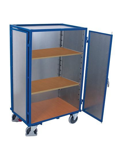 Chariot armoire DENIOS avec porte à double battant, serrure espagnolette, 3 niveaux, 1245 x 785, 272-686