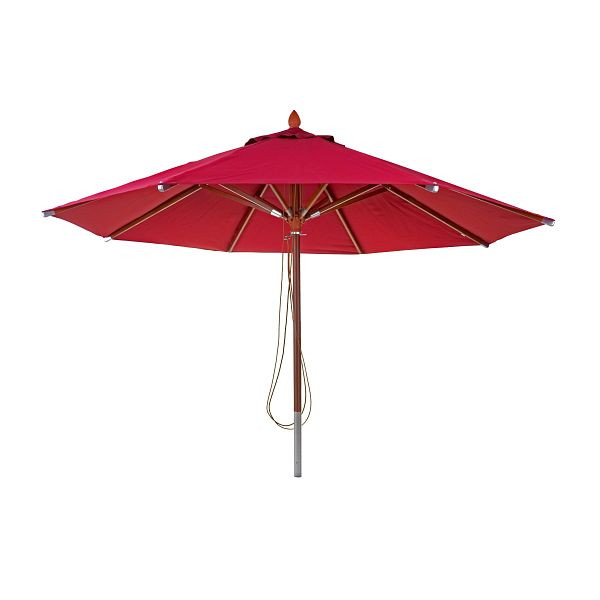 Parasol en bois Mendler Gastronomy HWC-C57, parasol de jardin, polyester/bois 16kg, câble rond Ø4m, antichoc, bordeaux, 66530