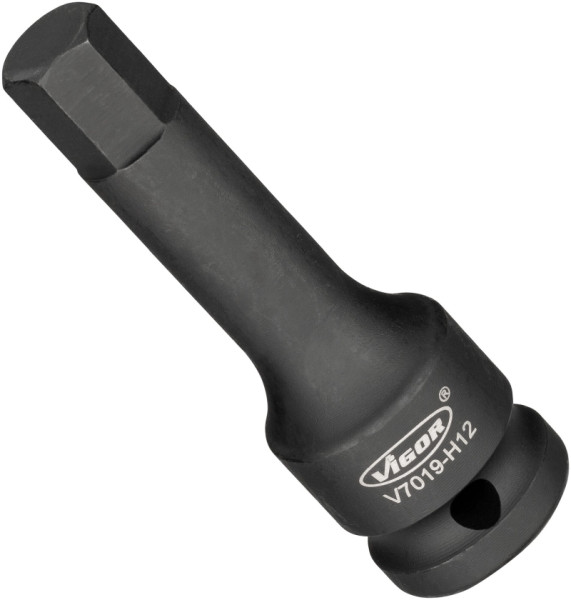 Embout de tournevis pour clé à chocs VIGOR, carré creux 12,5 mm (1/2 pouce), profil à six pans intérieurs, 12 mm, V7019-H12
