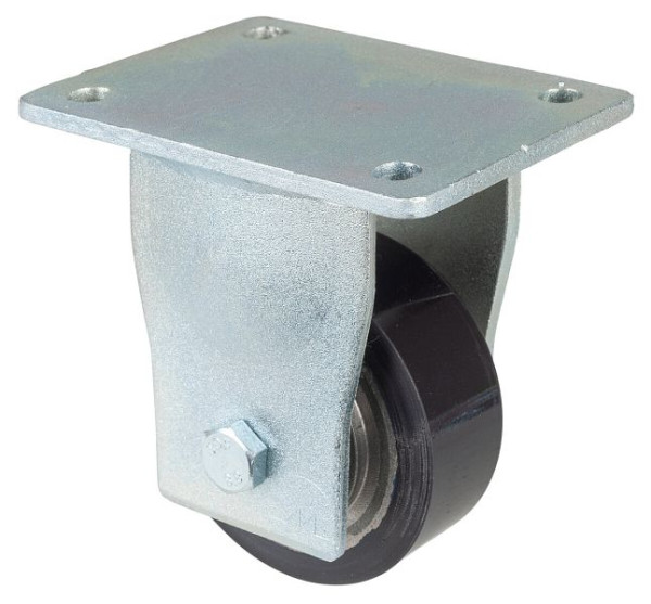 Roues BS Roulette robuste, roulette fixe, largeur de roue 40 mm, Ø roue 100 mm, capacité de charge 290 kg, polyuréthane coulé 78 Shore A, fonte, roulement à billes, RR110.C11.101