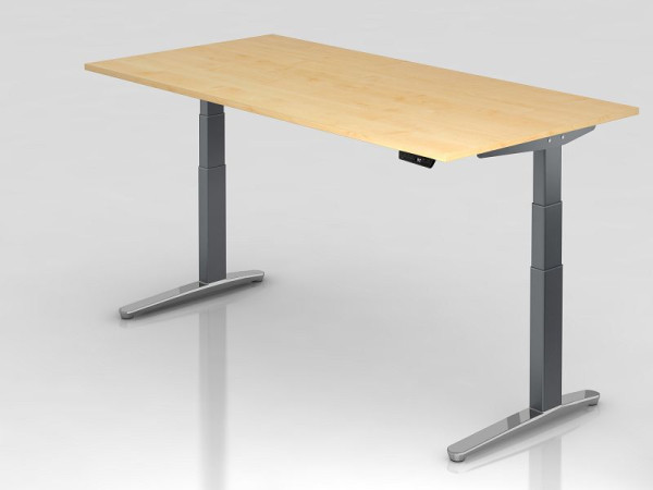 Bureau assis-debout électrique Hammerbacher 200x100cm érable/graphite, poli, forme rectangulaire, VXBHM2E/3/GC