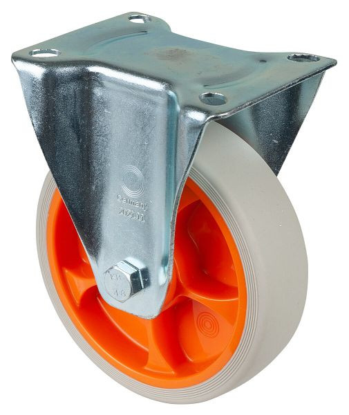 Rouleaux de transport à rouleaux fixes BS, roue en caoutchouc thermoplastique, jante orange, pneus gris clair, diamètre : 160 mm, pack : 2 pièces, L410.B44.161.02