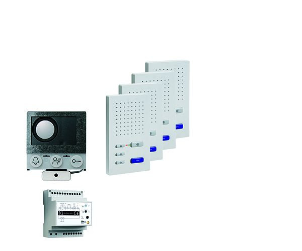 TCS audio:pack installation pour 4 unités résidentielles, avec haut-parleur intégré ASI12000 + 4x haut-parleur mains libres ISW3030 + boîtier de commande BVS20, PAIF040/004