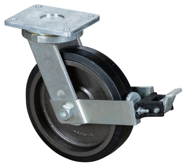 BS Rolls Roulette robuste avec roue/blocage, largeur 75 mm, Ø300 mm, jusqu'à 850 kg, bandages élastiques noirs, corps de roue en fonte, roulements à billes, RR120.B81.301