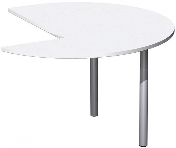 table d'appoint geramöbel trois quarts de cercle gauche avec pieds de support, matériel de liaison inclus, réglable en hauteur, 1200x1200x680-820, blanc/argent, N-657011-WS