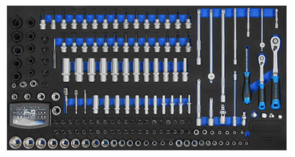 Assortiment de chariots d'atelier SW-Stahl, clés à douille 1/4", 3/8", avec cliquets, 204 pièces, Z3011-13