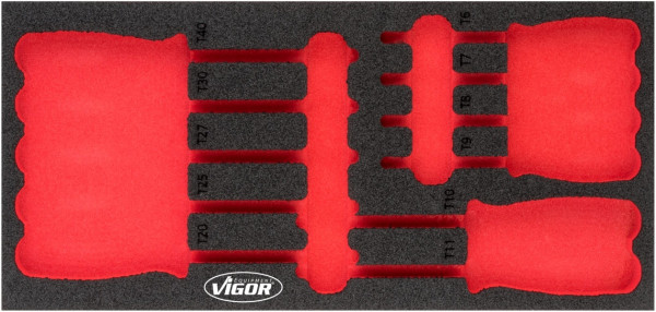 Inserts en mousse souple bi-composant VIGOR, dimensions insert / taille tiroir : S (188 x 393 x 35 mm), utilisation : V4991, V4991-L
