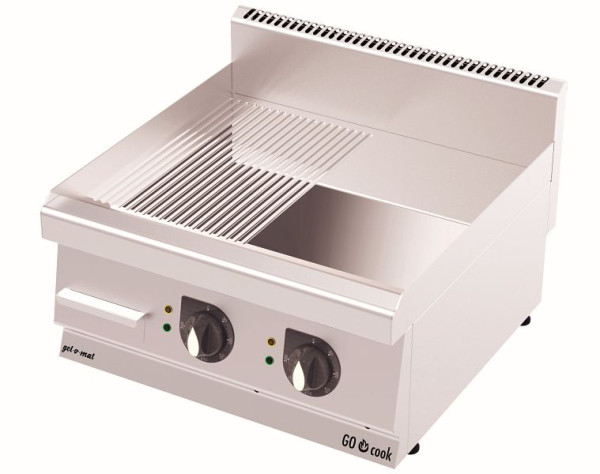 plaque de grill électrique gel-o-mat CO Cook 600, modèle GS6060EC, plaque mi-lisse/mi-rainurée, chromée dur, avec bac récupérateur de graisse, GS6060EC