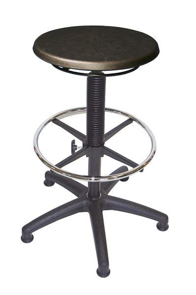 Tabouret de travail Lotz, siège en PU noir ø350mm, base en plastique noir, déverrouillage par anneau, hauteur d'assise 540-800 mm, avec repose-pieds, anneau 3575.01