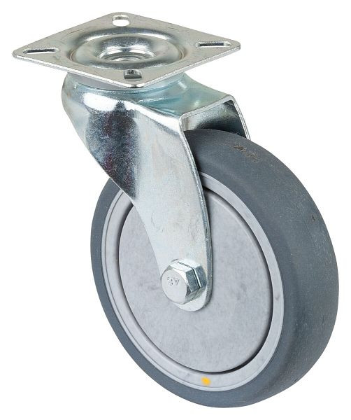 Rouleau d'appareil BS rollers, plaque, largeur 28 mm, Ø100 mm, 70 kg, bande de roulement en caoutchouc gris, conducteur d'électricité, roulement à billes, lot de 2, A300.A89.100