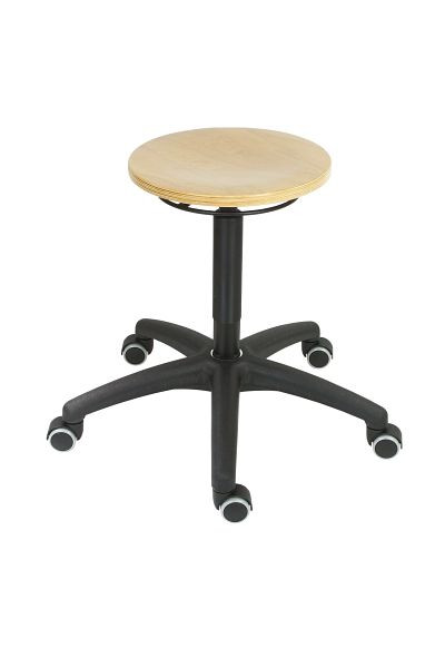 Tabouret de travail Lotz, assise en hêtre naturel, laqué, Ø 350 mm, déverrouillage par anneau, base en plastique noir, Ø 630 mm, hauteur d'assise 445-635 mm, 3520.12