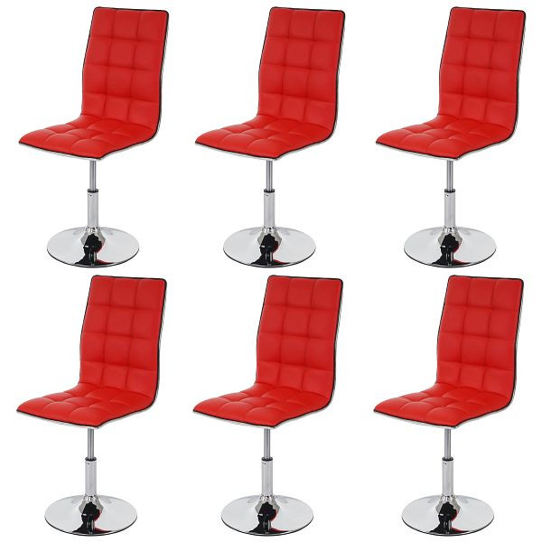 Mendler HWC-C41 ensemble de 6 chaises de salle à manger, chaises de cuisine, pivotantes réglables en hauteur, similicuir, rouge, 36837+36837+36837