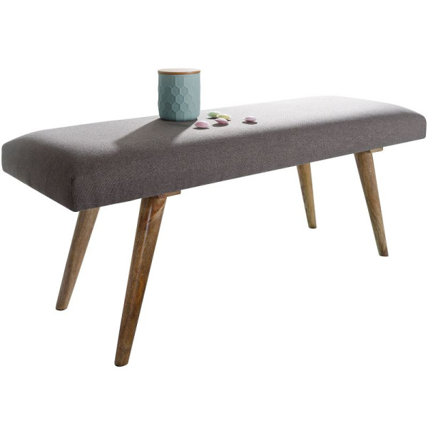 Banc Wohnling SALIM en tissu / banc en bois massif gris 117x51x38 cm de style rétro, WL5.330