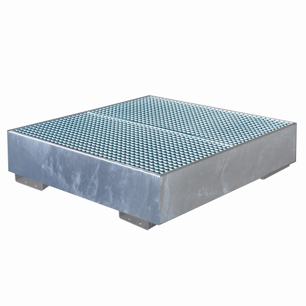 Bac de récupération industriel Eichinger à parois latérales droites, avec grille, 4 x fûts, galvanisé à chaud, 30120200002000