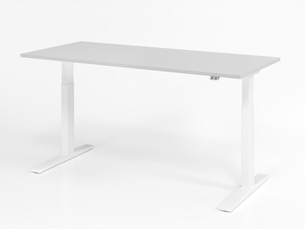 Bureau Hammerbacher XMKA19, 180 x 80 cm, plateau : gris, épaisseur 25 mm, chant épais en ABS, forme rectangulaire, blanc, VXMKA19/5/W
