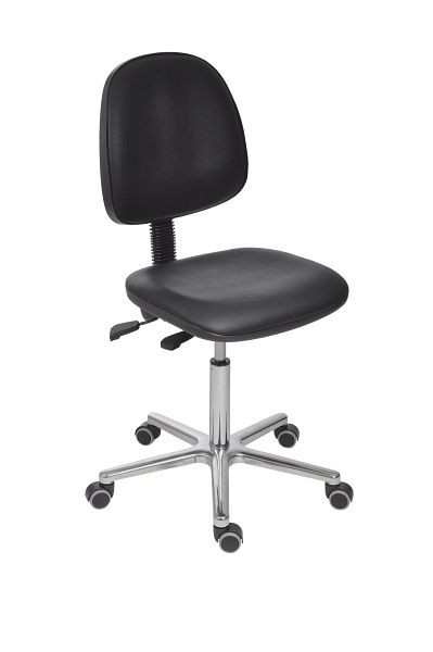 Chaise de travail Lotz, assise/dossier en cuir synthétique noir, vérin à gaz de sécurité chromé, piètement en aluminium, roulettes doubles, hauteur d'assise 515-695 mm, 8440.17a