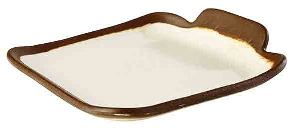 Assiette APS -CROCKER-, 14 x 13 cm, hauteur : 2,5 cm, mélamine, crème, avec bord marron, 84567