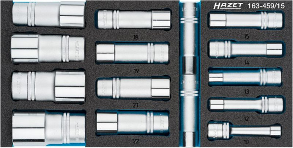 Jeu de douilles Hazet, carré creux 12,5 mm (1/2 pouce), profil de traction à six pans creux, 10 - 32, nombre d'outils : 15, 163-459/15