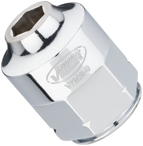VIGOR insert de clé à douille, super plat, carré creux 12,5 mm (1/2 pouce), profil à six pans extérieurs, 9 mm, V7202-9