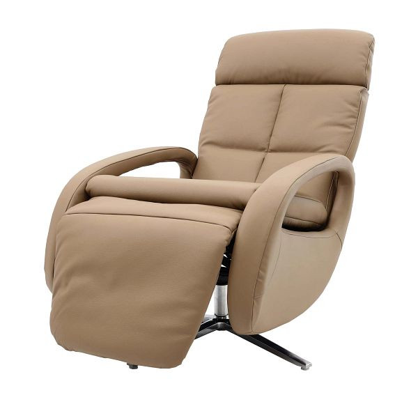 Fauteuil relax Mendler HWC-L11, fauteuil TV design, fauteuil TV, fauteuil inclinable, fonction inclinable, cuir intégral, taupe, 98401