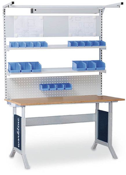 Ligne de travail à structure multi-parois Bedrunka+Hirth avec cadre supérieur, 1x paroi perforée, 1x paroi magnétique, 2x étagère, dimensions en mm (LxH) : 1500 x 1250, 03.900.15.13