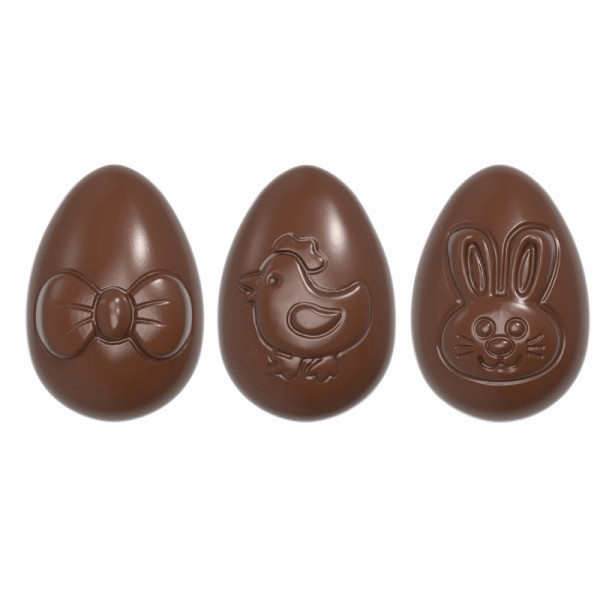 Moule à chocolat Schneider - petit œuf rigolo 3 figures, 275 x 175 x 24 mm - moule double / 33 x 23 x 12 mm, 2 x 5 g, 4 x 8 pièces, 422395