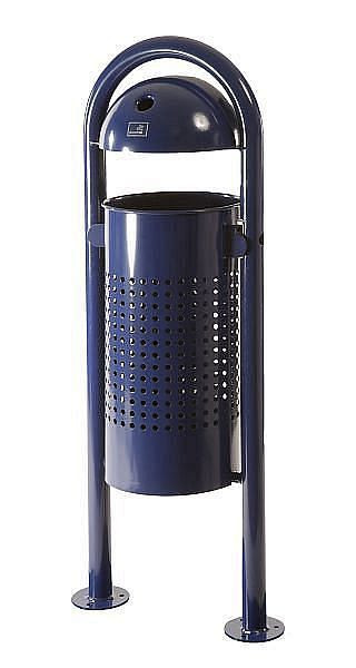 Poubelle sur pied Renner environ 40 L, avec toit hémisphérique avec cendrier (environ 4,5 L), galvanisée à chaud, perforée, 7029-30FV