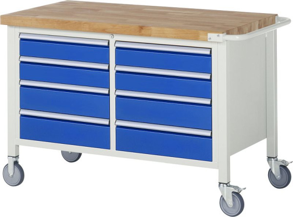 Etabli mobile RAU série 8000, conteneur à double fond (8x tiroir), 1250x880x700 mm, 05-8477A2-127B4S.11